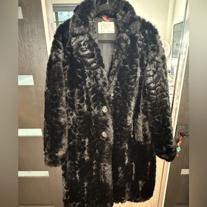 Zara Vintage Black Faux Fur Coat Size L